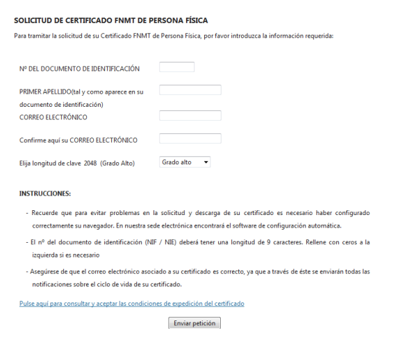 Solicitud de certificado digital en la sede electrónica FNMT